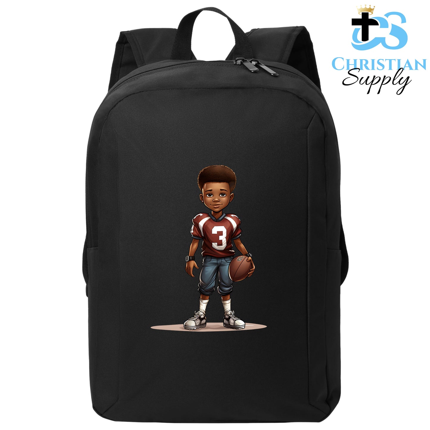 Christian Supply Bookbag for Boys – Kids Christian Football Brown Jersey 1 Kids Backpack – Black Backpack for Men with Laptop Sleeve – Teen Boy Bookbag for School, College – Fits 15-inch Laptops