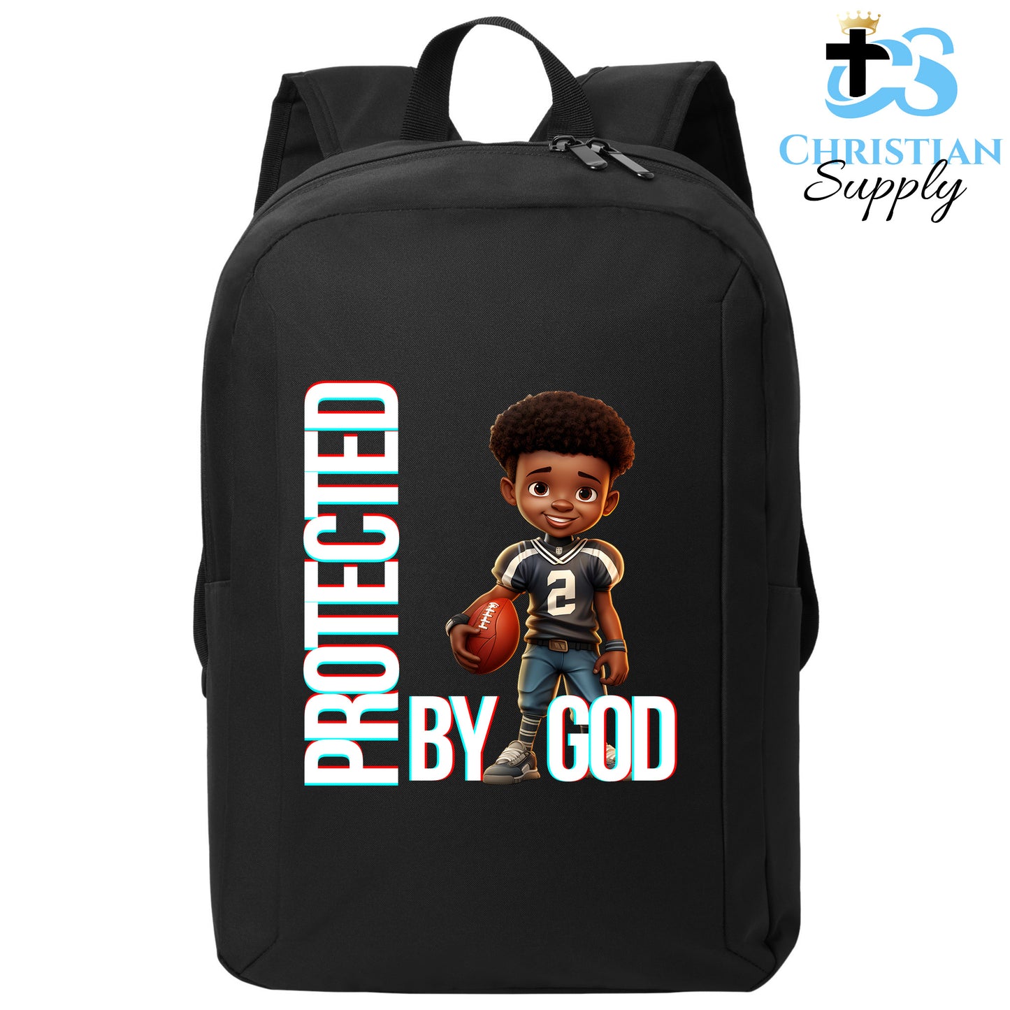 Christian Supply Bookbag for Boys – Kids Christian Football Grey Jersey 1 Kids Backpack – Black Backpack for Men with Laptop Sleeve – Teen Boy Bookbag for School, College – Fits 15-inch Laptops