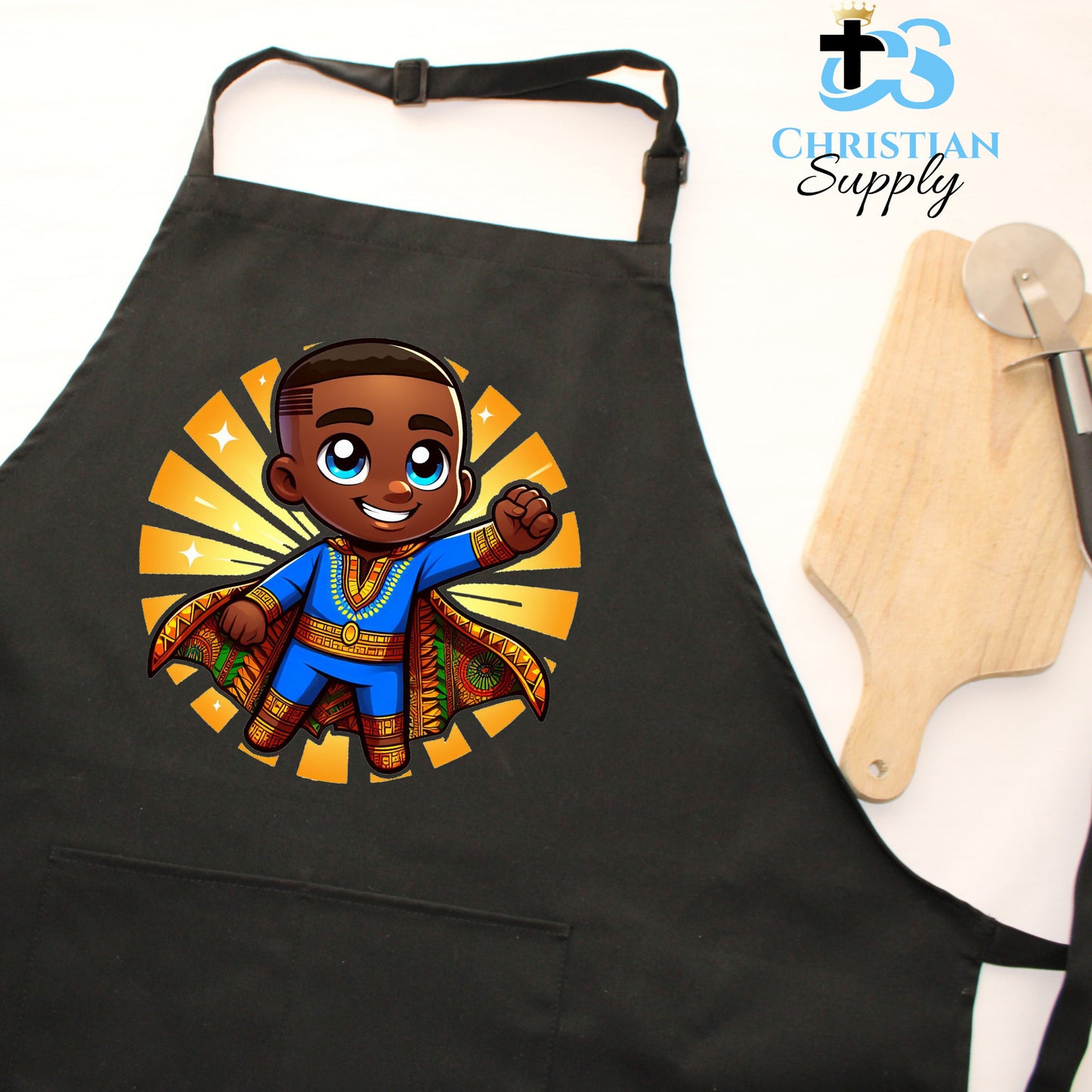 Kids Christian Super Boy Blue Outfit Apron