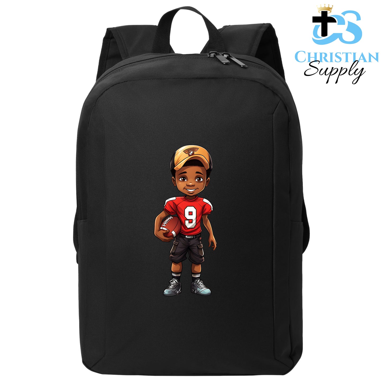 Christian Supply Bookbag for Boys – Kids Christian Football Red Jersey 2 Kids Backpack – Black Backpack for Men with Laptop Sleeve – Teen Boy Bookbag for School, College – Fits 15-inch Laptops