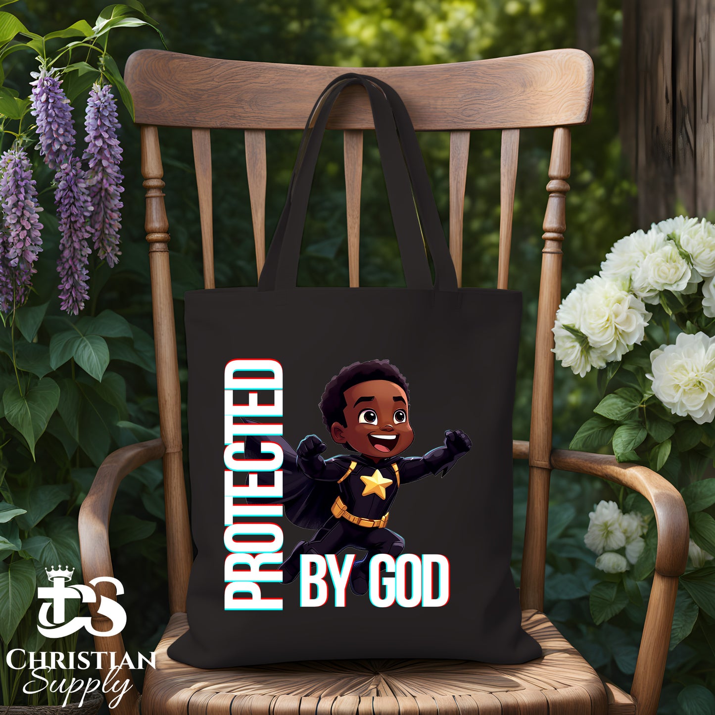 Kids Christian Star Super Boy Black Outfit Tote Bag