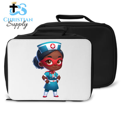 Kids Nurse Medical Christian Superhero Girl Blue Outfit Lunch Bag