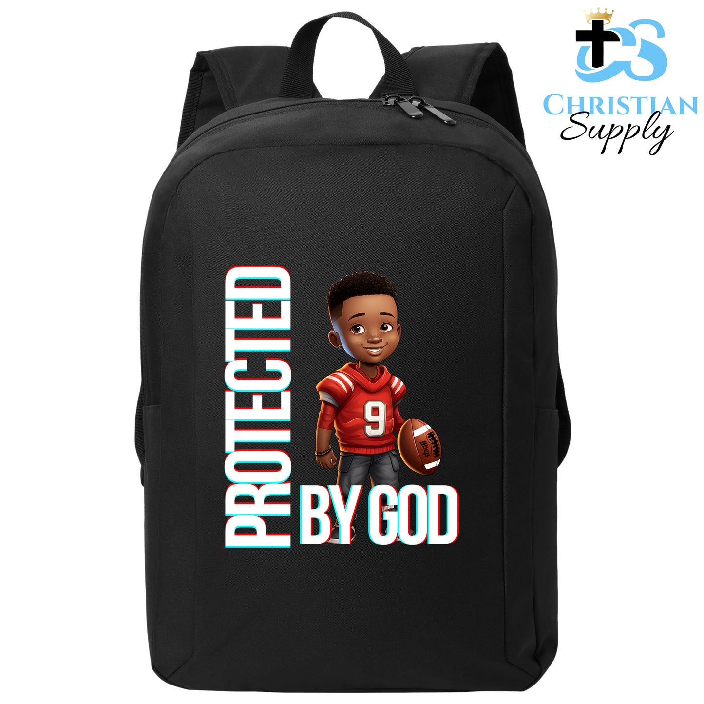 Christian Supply Bookbag for Boys – Kids Christian Football Red Jersey 1 Kids Backpack – Black Backpack for Men with Laptop Sleeve – Teen Boy Bookbag for School, College – Fits 15-inch Laptops