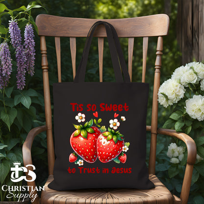 Kids Tis So Sweet to Trust in Jesus Strawberries Tote Bag