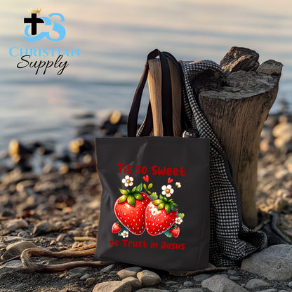 Kids Tis So Sweet to Trust in Jesus Strawberries Tote Bag