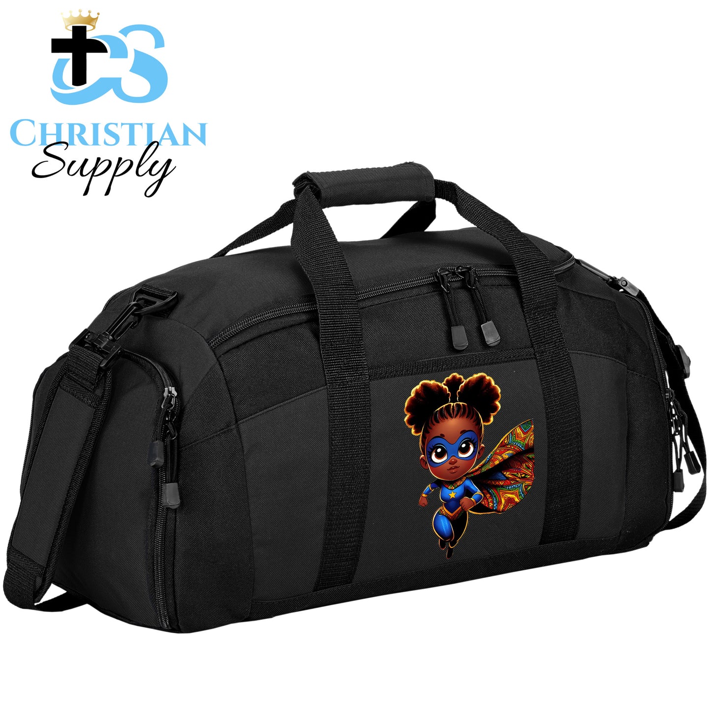 Kids Christian Super Girl Blue Outfit Duffel Bag