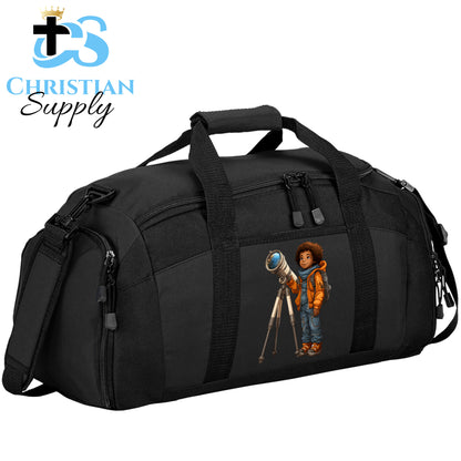 Kids Christian Boy with Telescope Science 2 Duffel Bag