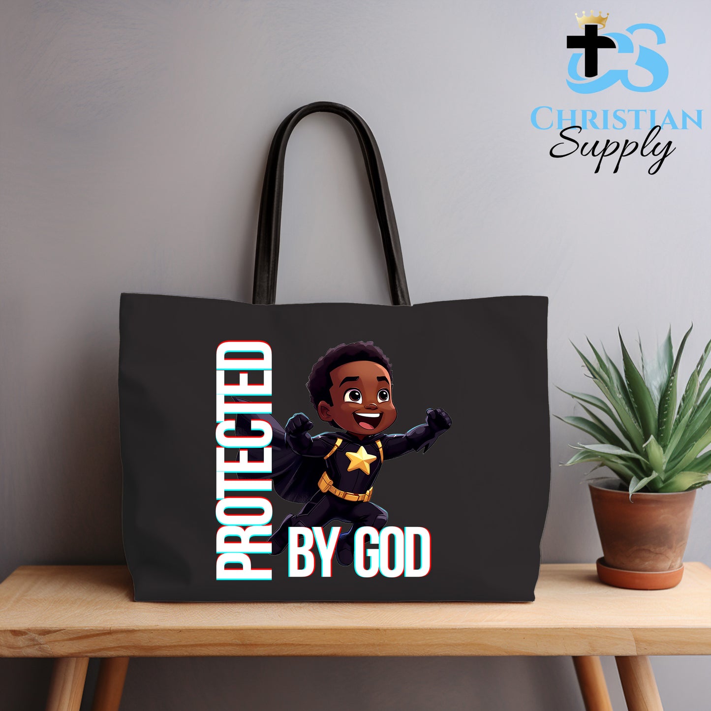 Kids Christian Star Super Boy Black Outfit Tote Bag