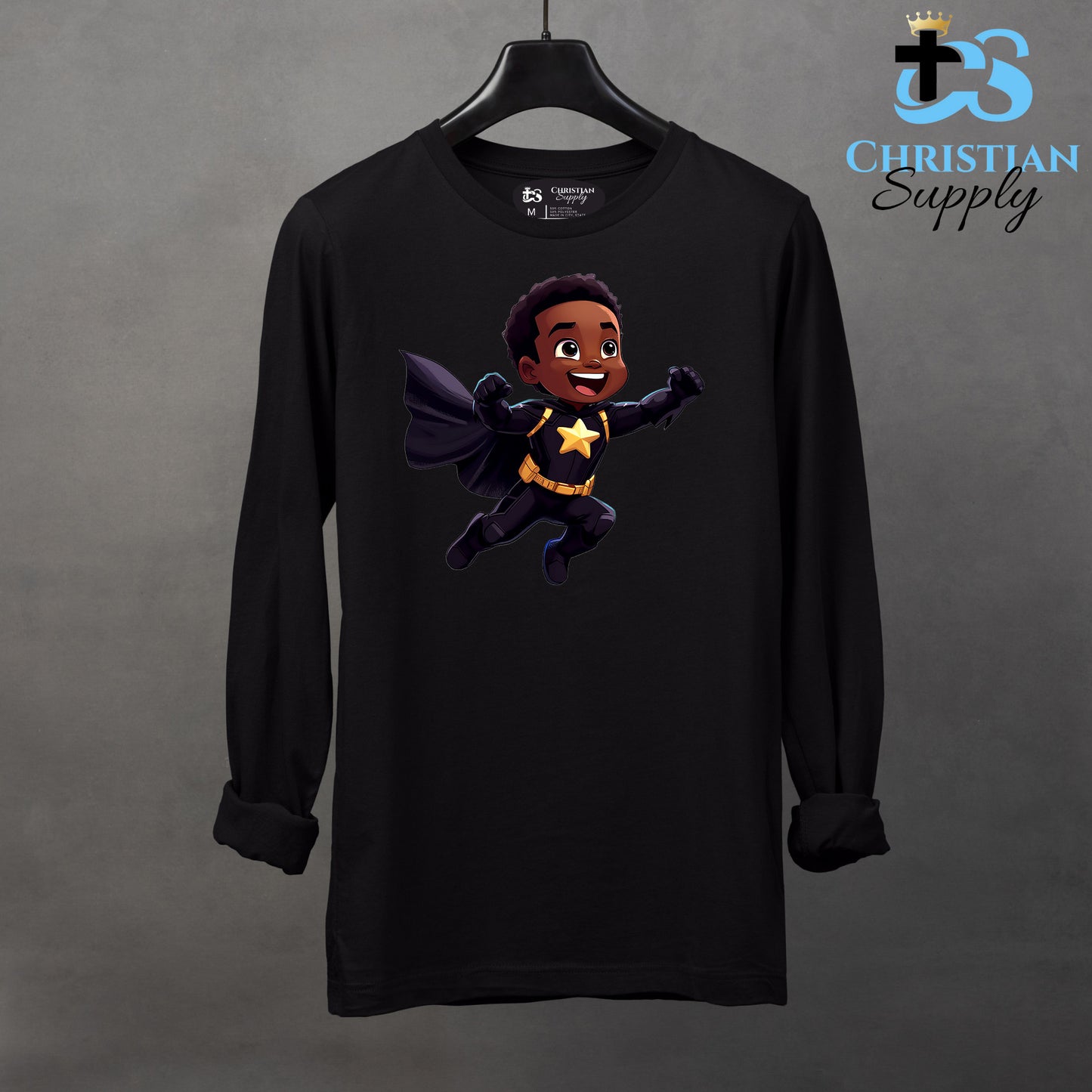 Kids Christian Star Super Boy Black Outfit Apparel