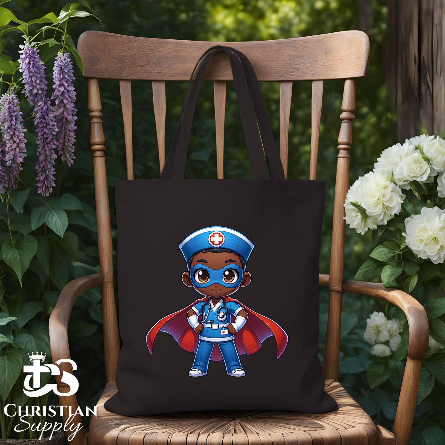 Kids Nurse Medical Christian Superhero Boy Blue Outfit Tote Bag