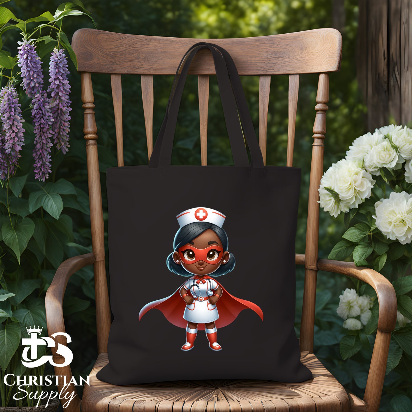 Kids Nurse Medical Christian Superhero Girl White Red Outfit Tote Bag