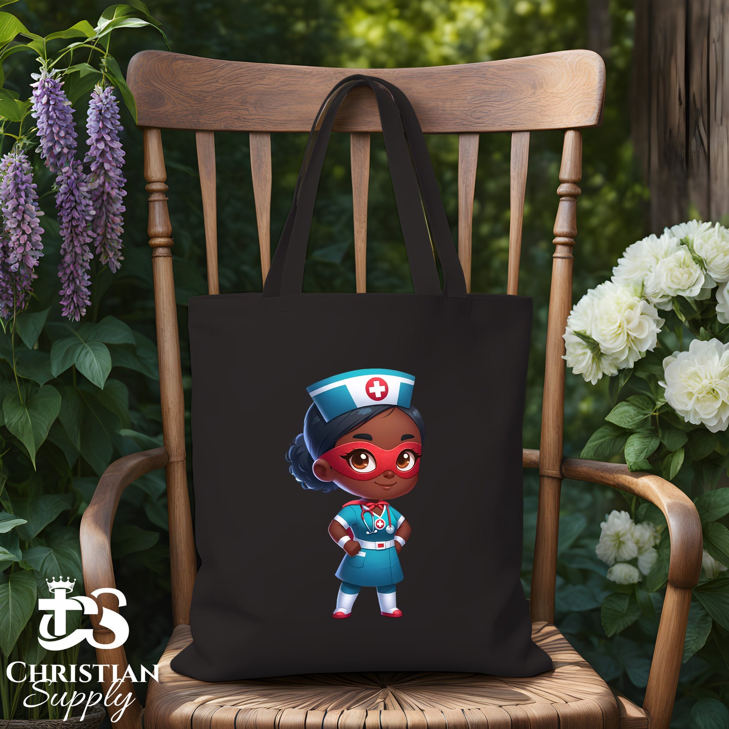 Kids Nurse Medical Christian Superhero Girl Blue Outfit Tote Bag