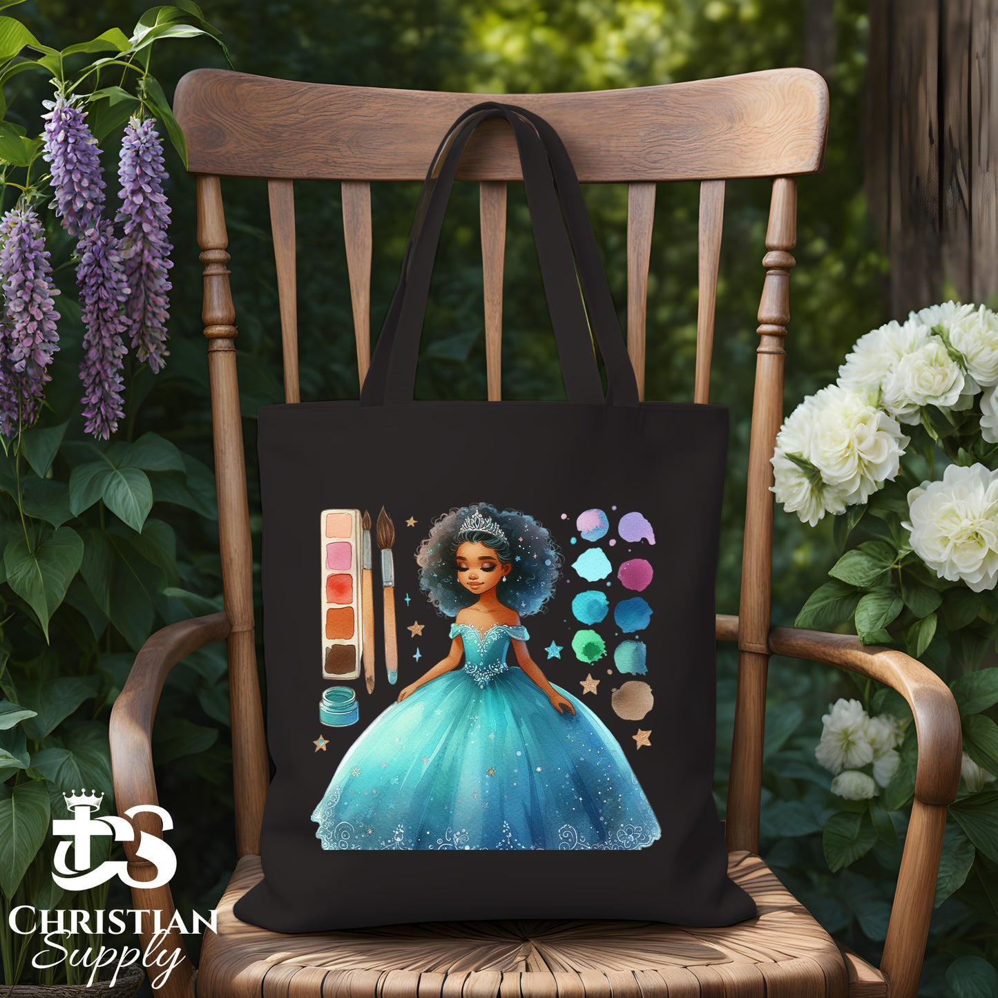 Kids Christian Princess Blue Makeup Artist Tote Bag