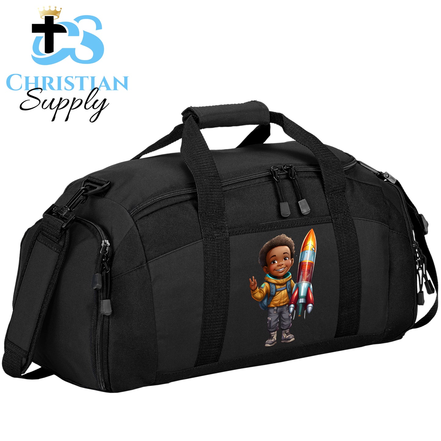 Kids Christian Boy with Rocket Science Duffel Bag