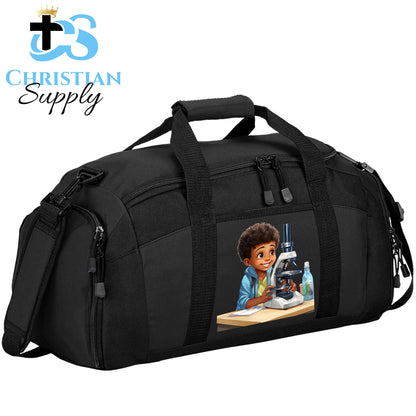 Kids Christian Scientist with Microscope Duffel Bag