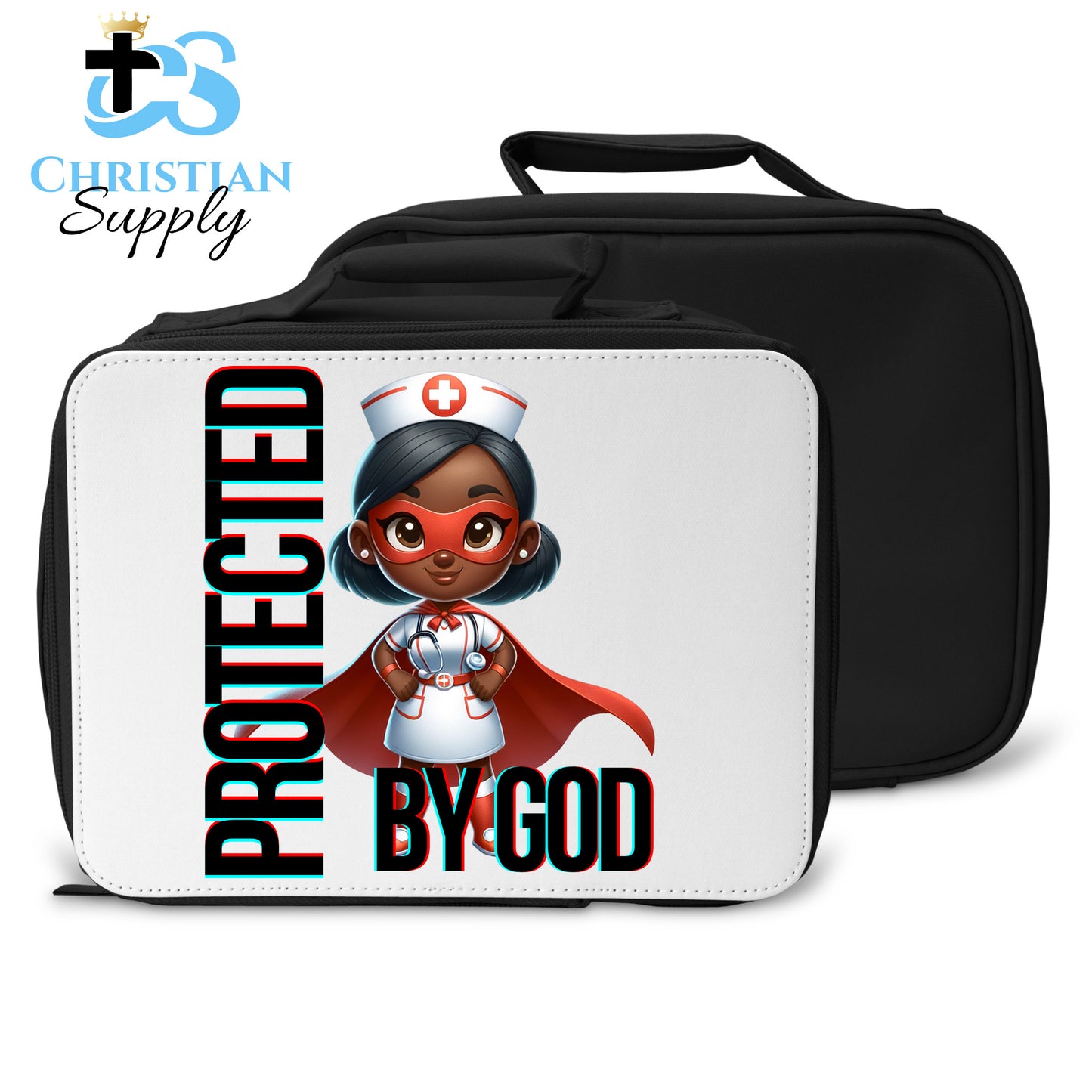 Kids Nurse Medical Christian Superhero Girl White Red Outfit Lunch Bag