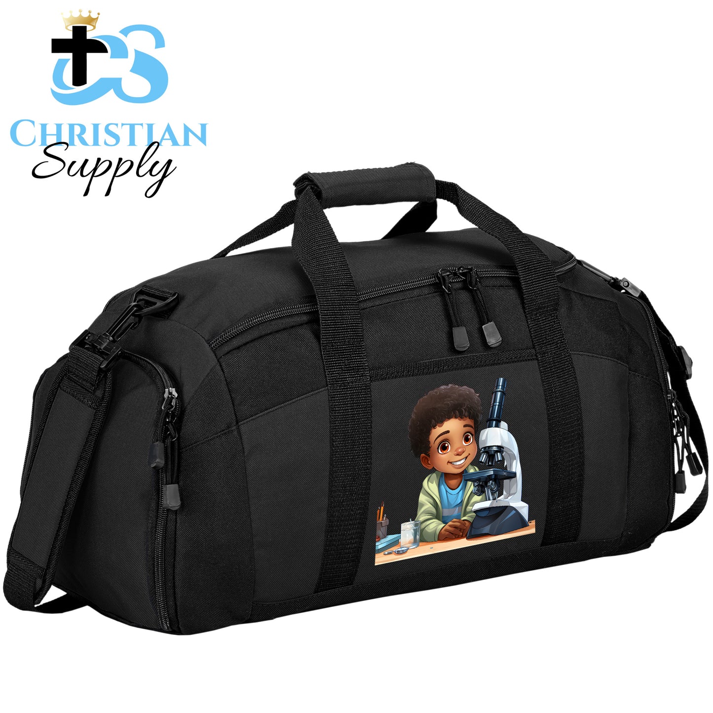 Kids Christian Scientist with Microscope 2 Duffel Bag