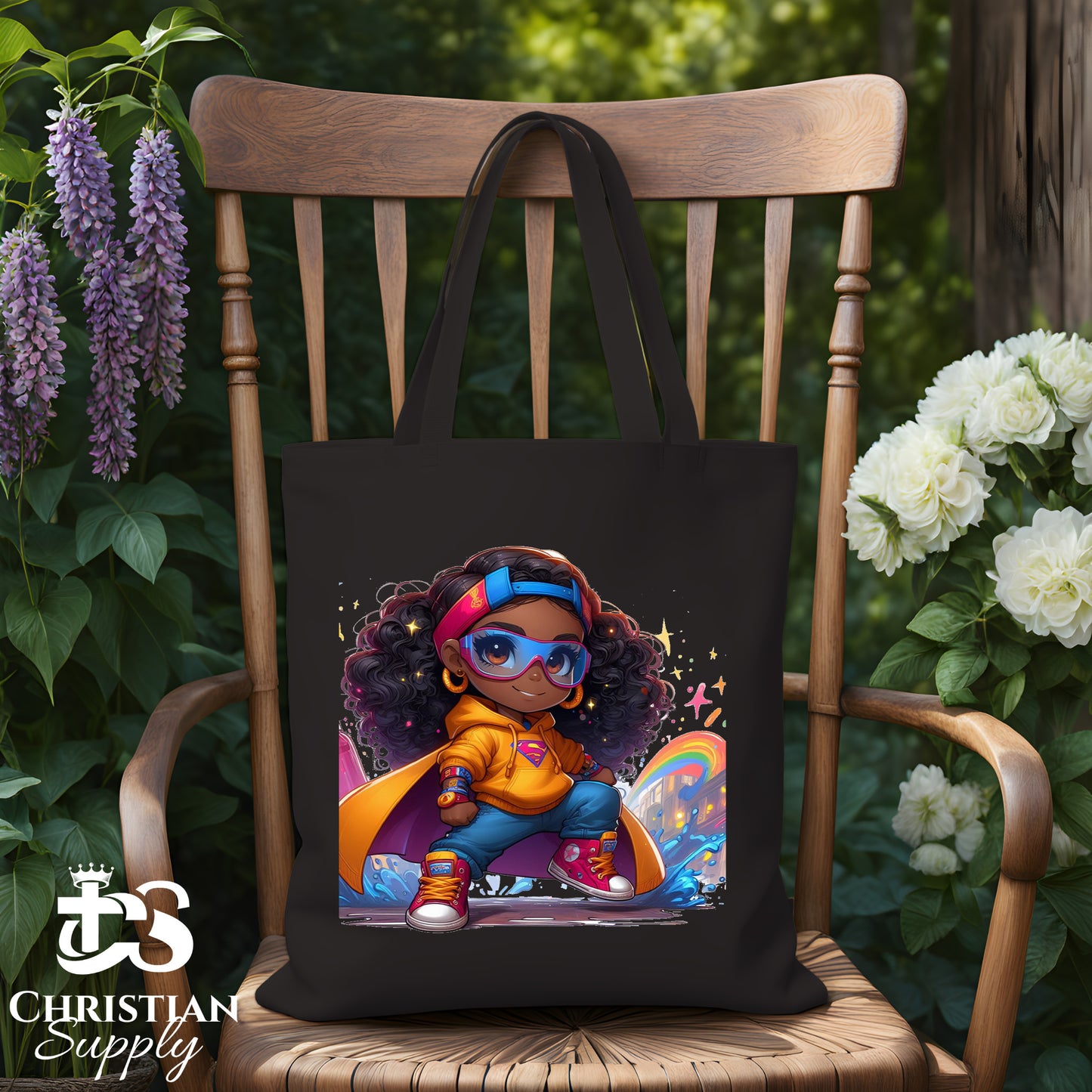 Kids Artist Christian Superhero Girl Tote Bag