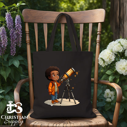 Kids Christian Boy with Telescope Science Tote Bag