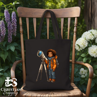 Kids Christian Boy with Telescope Science 2 Tote Bag