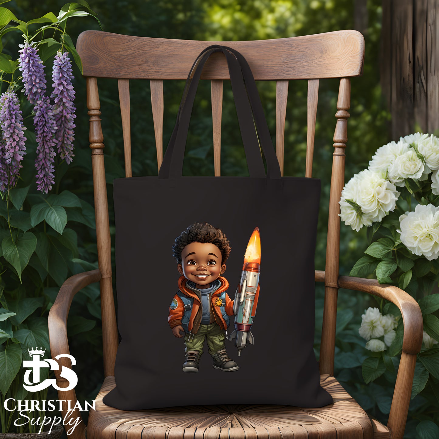 Kids Christian Boy with Rocket Science 2 Tote Bag