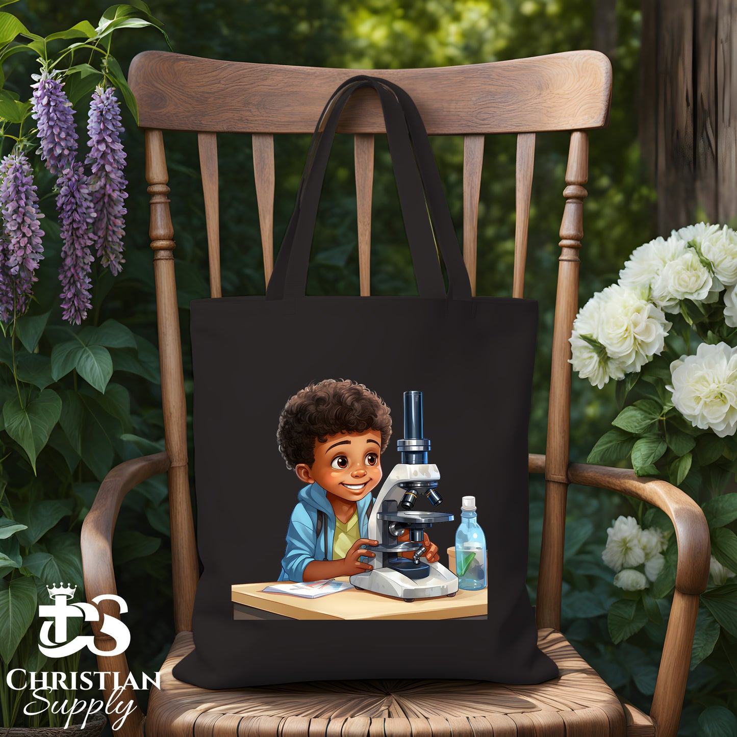 Kids Christian Scientist with Microscope Tote Bag