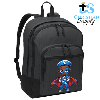 Christian Supply Bookbag for Boys – Kids Nurse Medical Christian Superhero Boy Blue Outfit Superhero Kids Backpack – Black Backpack for Men with Laptop Sleeve – Teen Boy Bookbag for School, College – Fits 15-inch Laptops