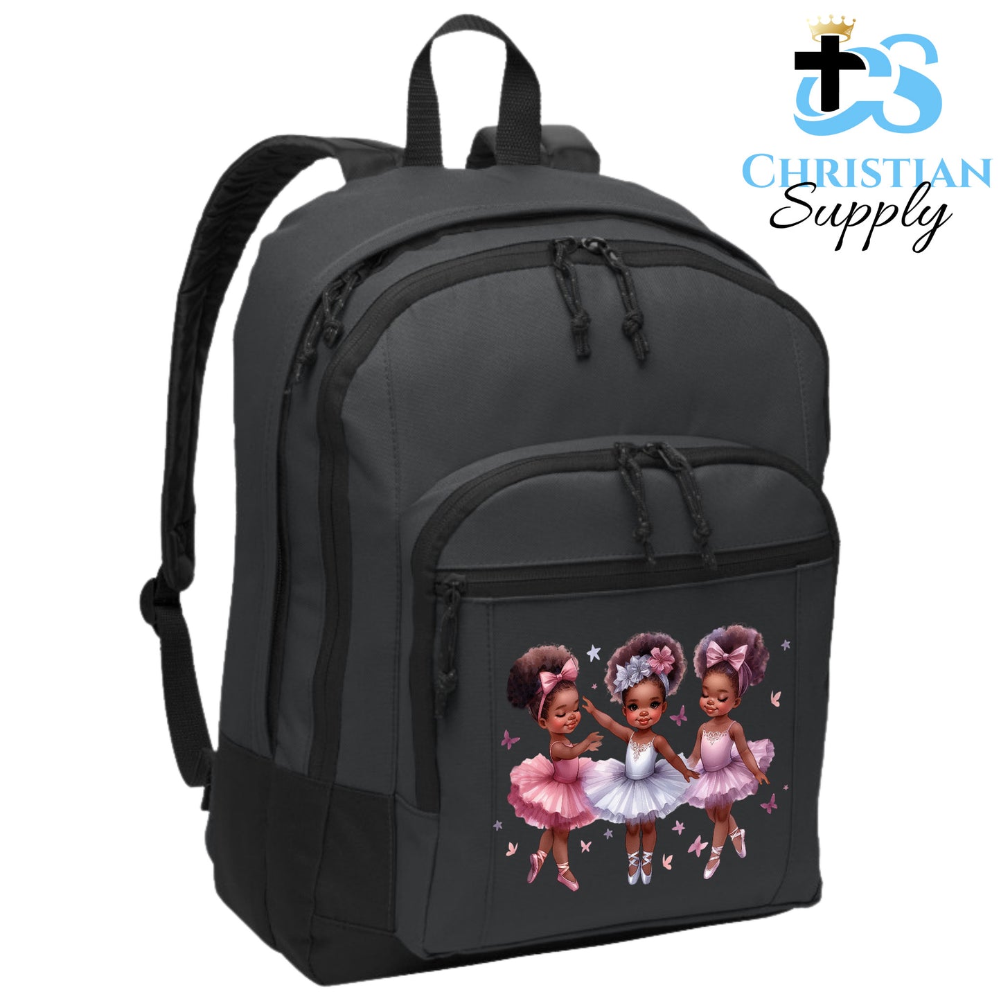 Christian Supply Bookbag for Girls – Kids Christian 3 Ballerinas Kids Backpack – Black Backpack for Women with Laptop Sleeve – Teen Girl Bookbag for School, College – Fits 15-inch Laptops