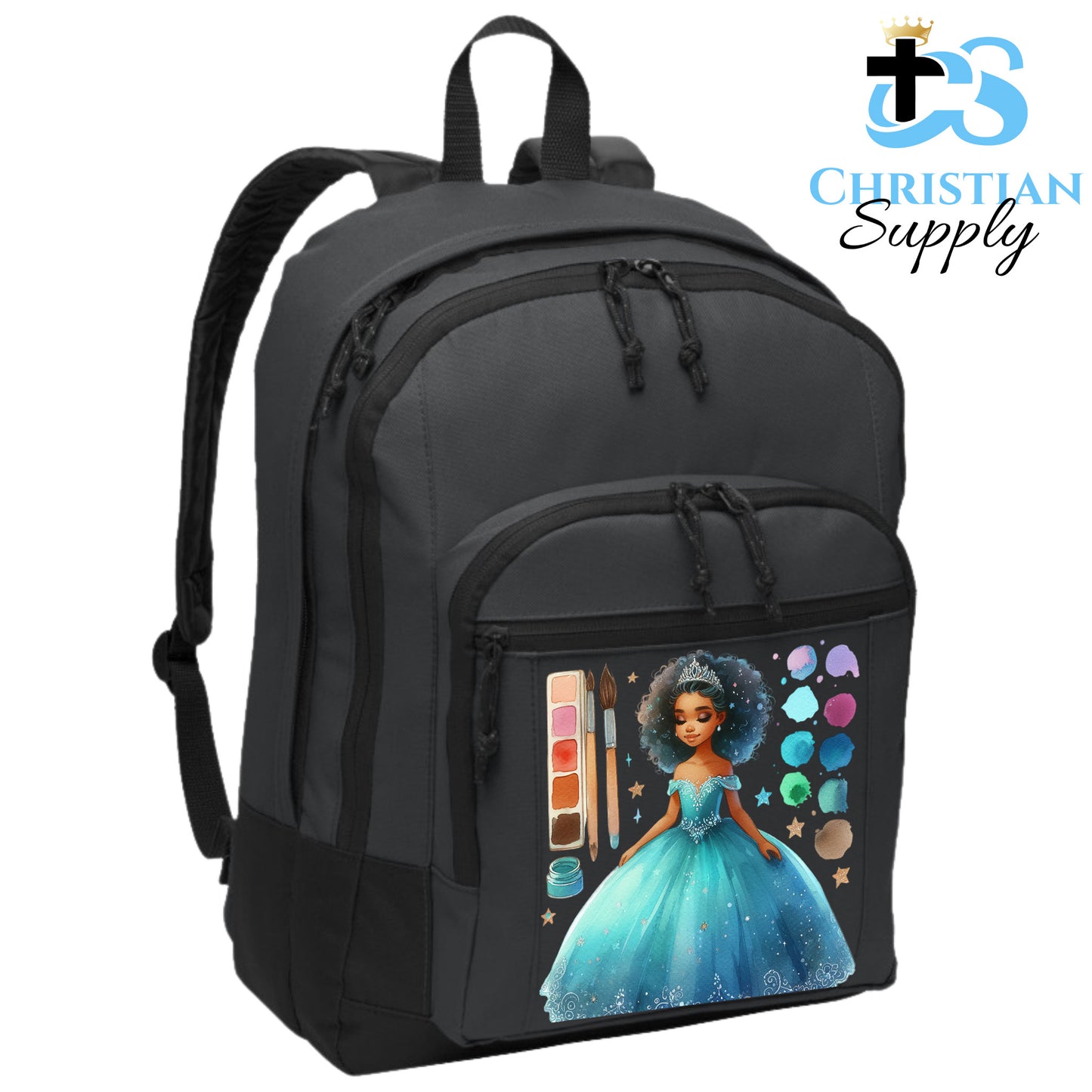 Christian Supply Bookbag for Girls – Kids Christian Princess Blue Makeup Artist Kids Backpack – Black Backpack for Women with Laptop Sleeve – Teen Girl Bookbag for School, College – Fits 15-inch Laptops