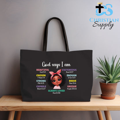 Kids Christian Girl God Says I Am Tote Bag