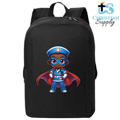 Christian Supply Bookbag for Boys – Kids Nurse Medical Christian Superhero Boy Blue Outfit Superhero Kids Backpack – Black Backpack for Men with Laptop Sleeve – Teen Boy Bookbag for School, College – Fits 15-inch Laptops