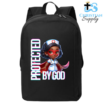 Christian Supply Bookbag for Girls – Kids Nurse Medical Christian Superhero Girl White Outfit Kids Backpack – Black Backpack for Women with Laptop Sleeve – Teen Girl Bookbag for School, College – Fits 15-inch Laptops