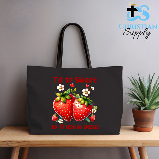 Kids Tis So Sweet to Trust in Jesus Strawberries Tote Bag