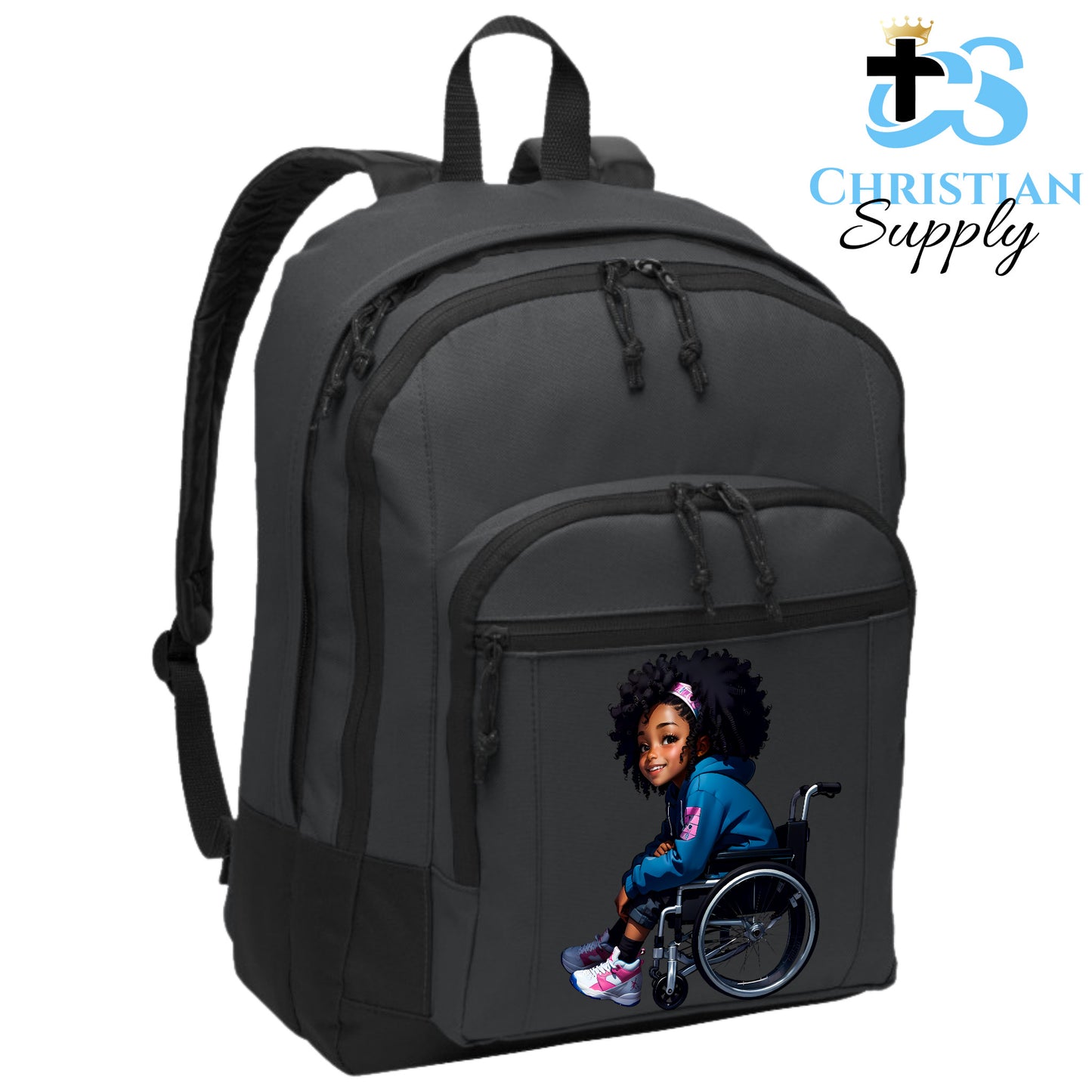 Christian Supply Bookbag for Girls – Kids Christian Girl in Wheelchair 1 Kids Backpack – Black Backpack for Women with Laptop Sleeve – Teen Girl Bookbag for School, College – Fits 15-inch Laptops