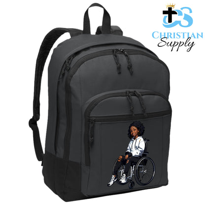 Christian Supply Bookbag for Girls – Kids Christian Girl in Wheelchair 4 Kids Backpack – Black Backpack for Women with Laptop Sleeve – Teen Girl Bookbag for School, College – Fits 15-inch Laptops