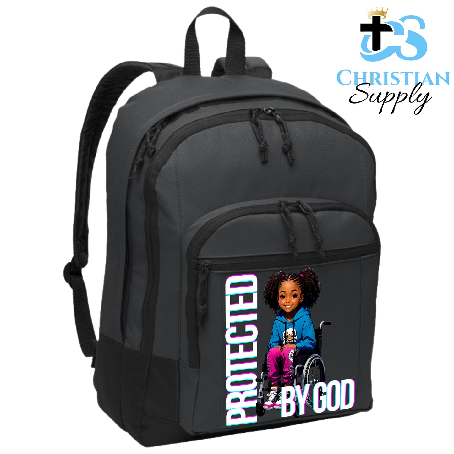 Christian Supply Bookbag for Girls – Kids Christian Girl in Wheelchair 5 Kids Backpack – Black Backpack for Women with Laptop Sleeve – Teen Girl Bookbag for School, College – Fits 15-inch Laptops