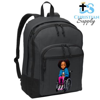 Christian Supply Bookbag for Girls – Kids Christian Girl in Wheelchair 5 Kids Backpack – Black Backpack for Women with Laptop Sleeve – Teen Girl Bookbag for School, College – Fits 15-inch Laptops