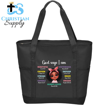 Kids Christian Girl God Says I Am Tote Bag