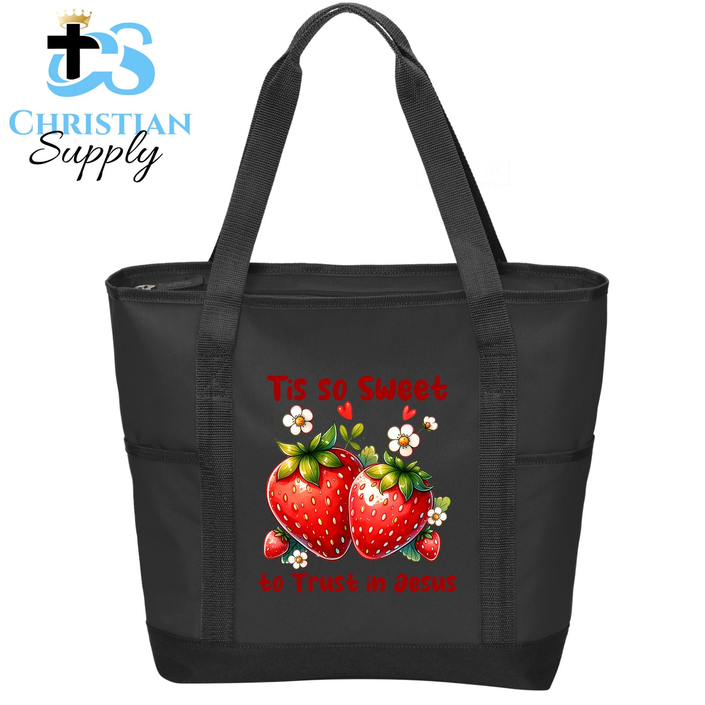 Kids Tis So Sweet to Trust in Jesus Strawberries Tote Bag