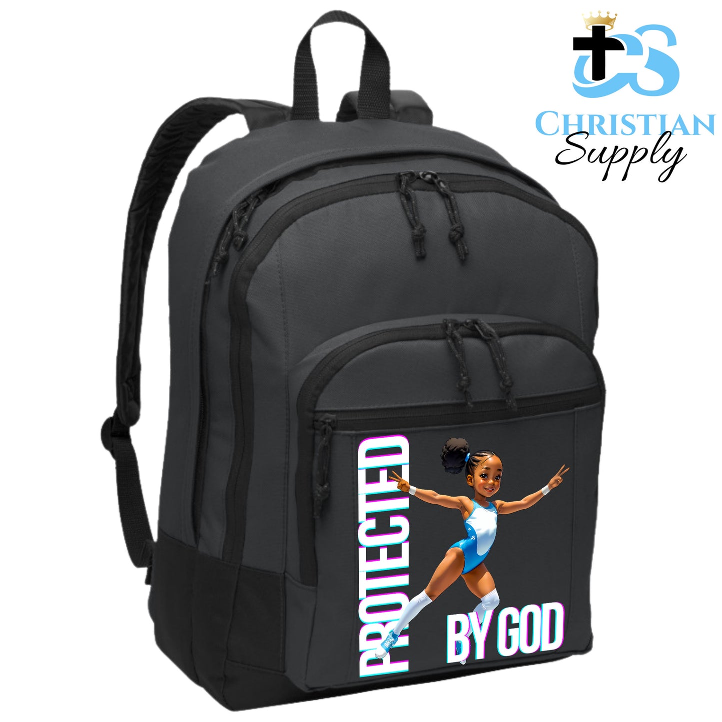 Christian Supply Bookbag for Girls – Kids Gymnastics Christian Blue Outfit Kids Backpack – Black Backpack for Women with Laptop Sleeve – Teen Girl Bookbag for School, College – Fits 15-inch Laptops