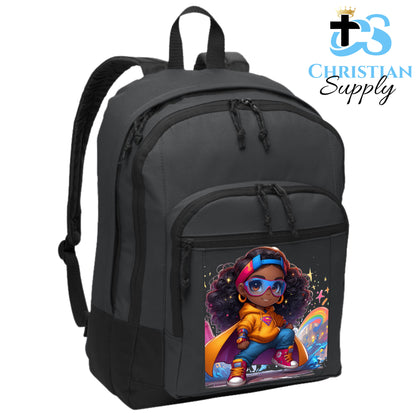 Christian Supply Bookbag for Girls – Kids Artist Christian Superhero Girl Kids Backpack – Black Backpack for Women with Laptop Sleeve – Teen Girl Bookbag for School, College – Fits 15-inch Laptops