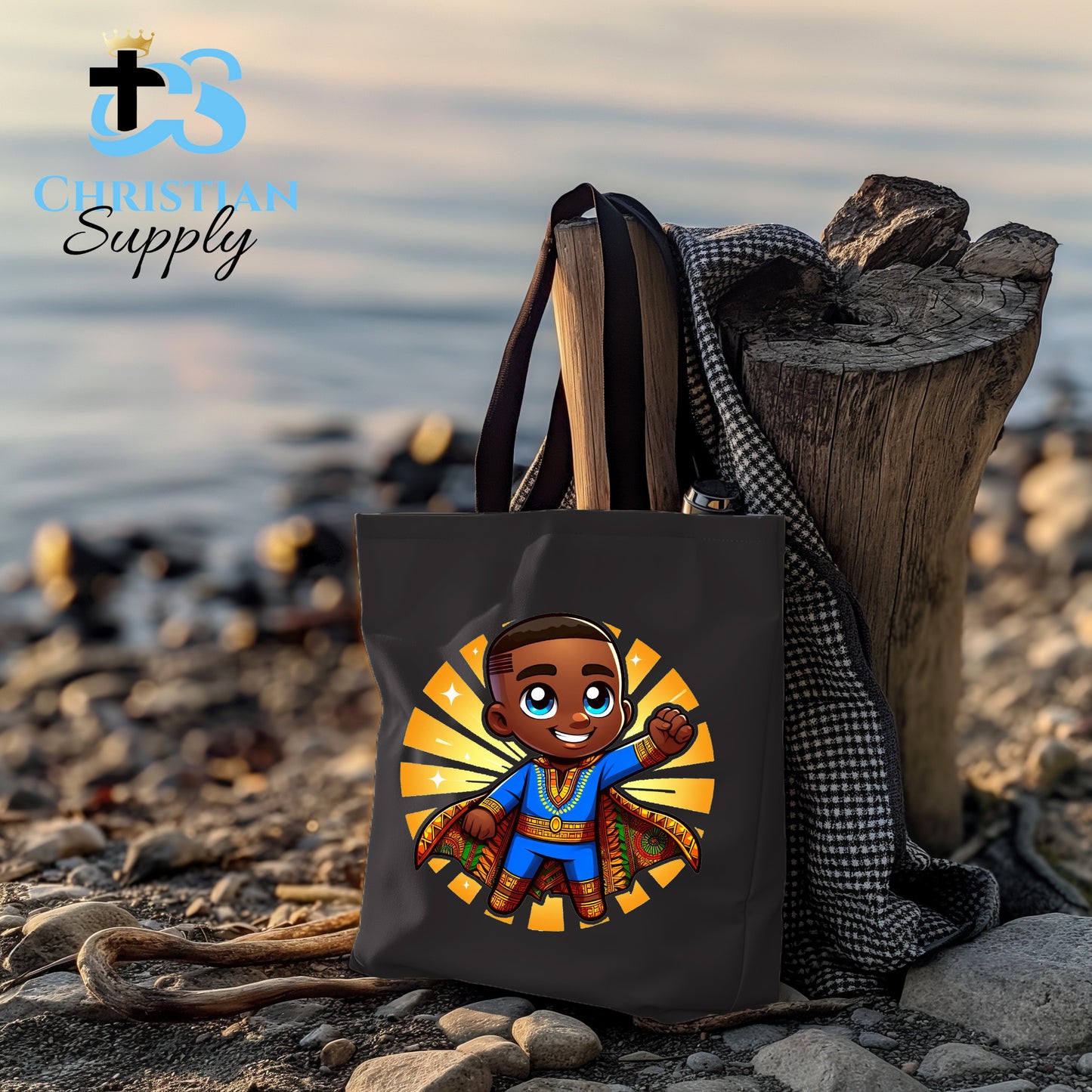 Kids Christian Super Boy Blue Outfit Tote Bag