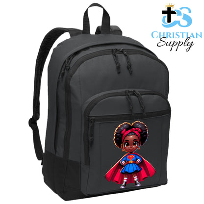 Christian Supply Bookbag for Girls – Kids Christian Super Girl Red Outfit Kids Backpack – Black Backpack for Women with Laptop Sleeve – Teen Girl Bookbag for School, College – Fits 15-inch Laptops