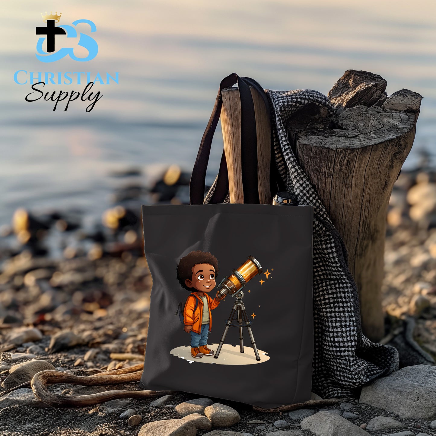 Kids Christian Boy with Telescope Science Tote Bag