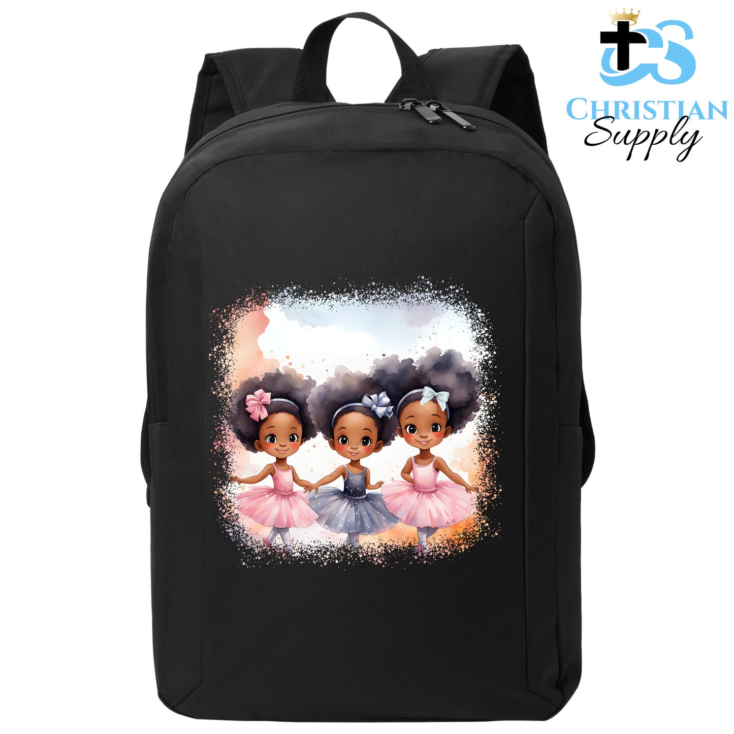 Christian Supply Bookbag for Girls – Kids Christian 3 Ballerinas 2 Kids Backpack – Black Backpack for Women with Laptop Sleeve – Teen Girl Bookbag for School, College – Fits 15-inch Laptops