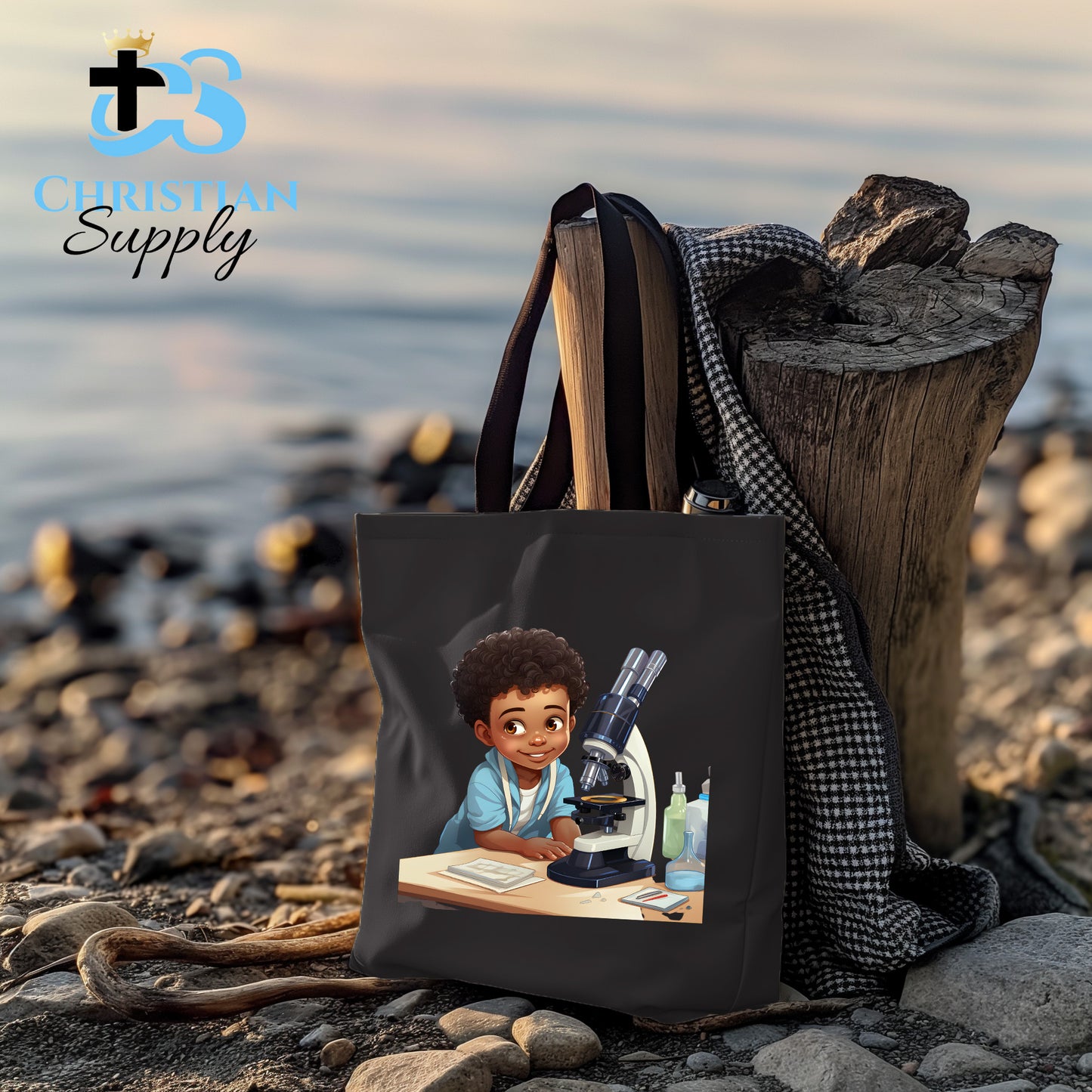 Kids Christian Scientist with Microscope 3 Tote Bag