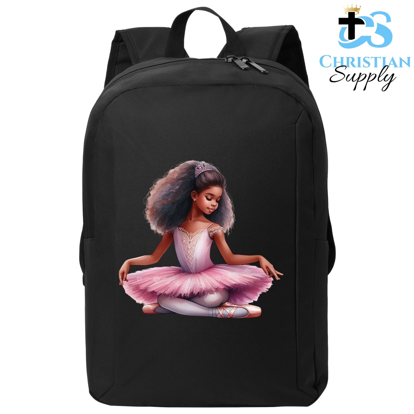 Christian Supply Bookbag for Girls – Kids Christian Ballerina Sitting Kids Backpack – Black Backpack for Women with Laptop Sleeve – Teen Girl Bookbag for School, College – Fits 15-inch Laptops