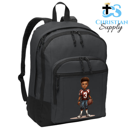 Christian Supply Bookbag for Boys – Kids Christian Football Brown Jersey 1 Kids Backpack – Black Backpack for Men with Laptop Sleeve – Teen Boy Bookbag for School, College – Fits 15-inch Laptops