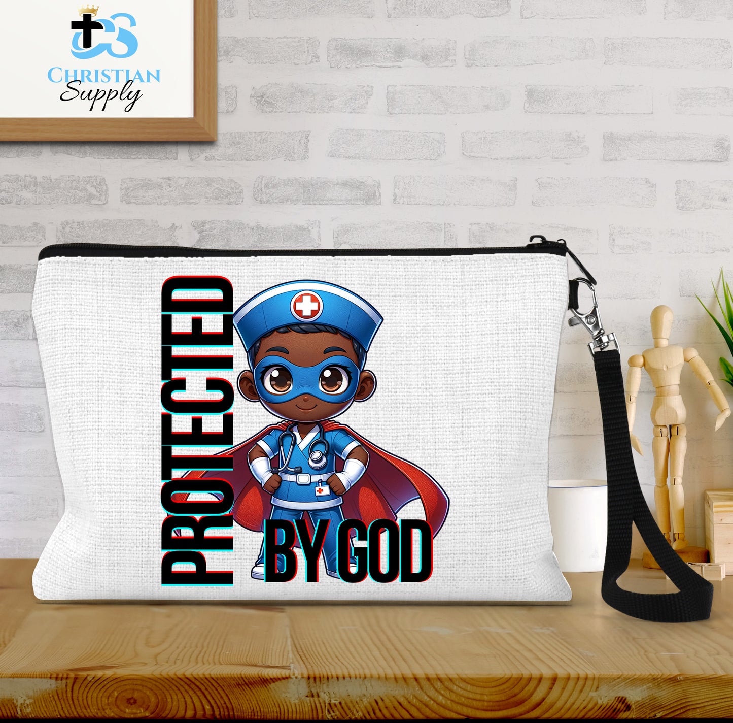 Kids Nurse Medical Christian Superhero Boy Blue Outfit Wristlet