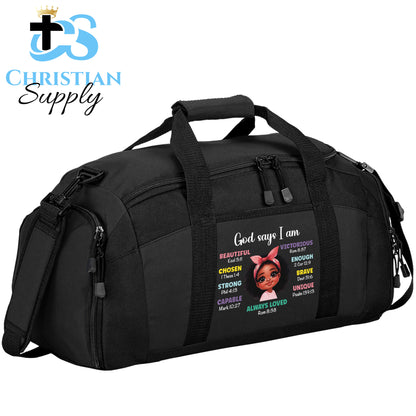 Kids Christian Girl God Says I Am Duffel Bag